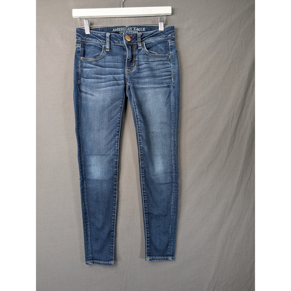 American Eagle Super Stretch Jegging Jeans Blue Mid Rise Denim Womens 2 Short